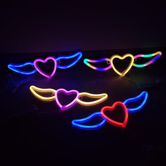 Flying Heart Neon Light Wings Design Kreativ form USB/batteridrevet neonskilt LED-lampe Festdekorasjon