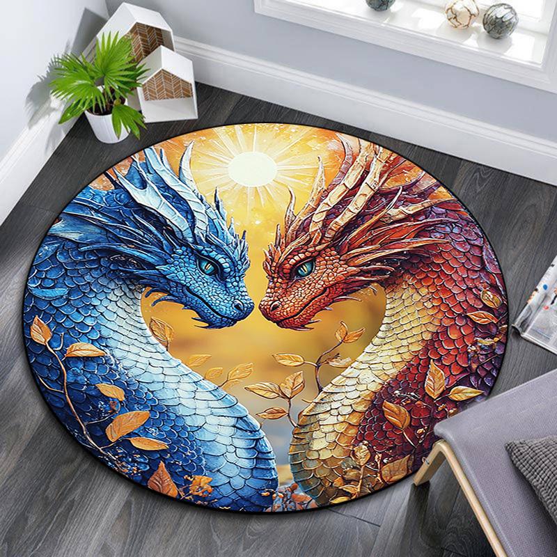 Dragon Artwork Round Area Rug,Carpet Rug for Living Room Bedroom Sofa Playroom Decor,Non-slip Floor Mat