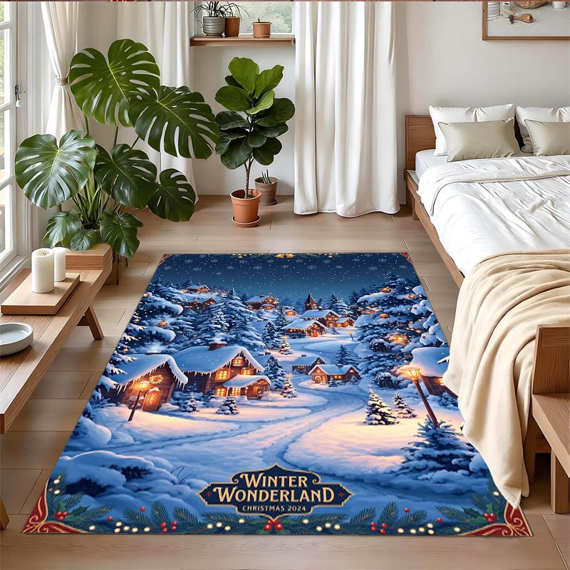 Christmas Printed Square Area Rug Soft Non Slip Floor Carpet For Bedroom Holiday Gift