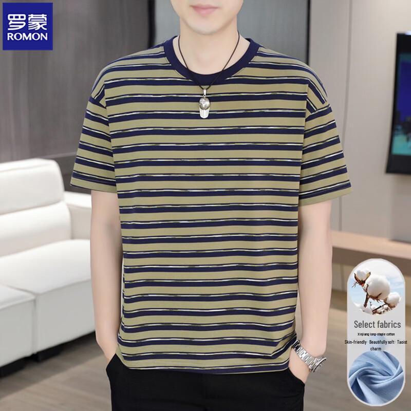 

Мужская полосатая повседневная футболка с коротким рукавом ROMON L
