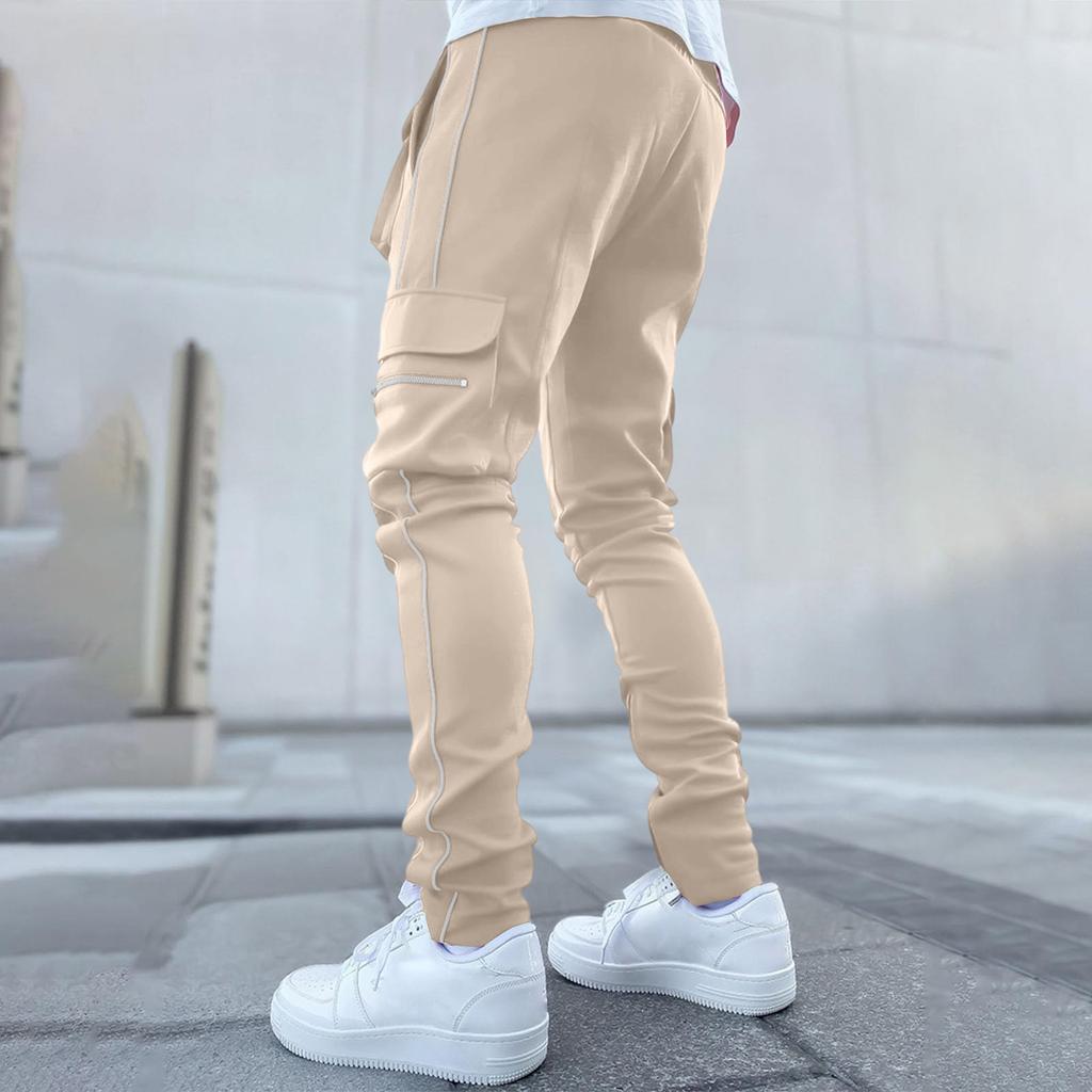 Men's Stretch Cargo Pants with Multi Pockets and Reflective, Straight Leg Workout Fitness Casual Long Pants for Spring and Fall