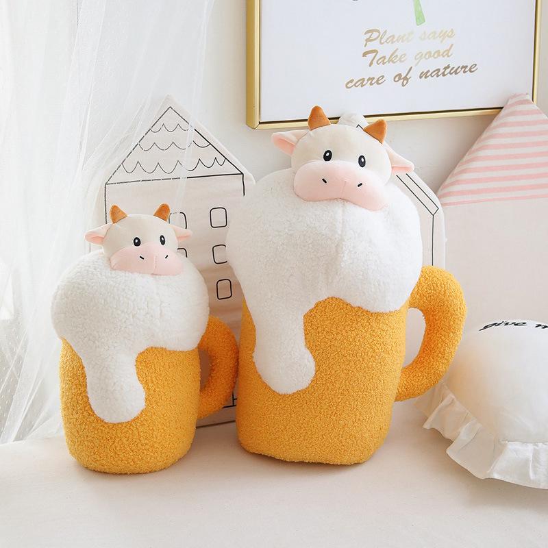 Creative Cow Beer Hug Plush Pillow Toy - Sand Sculpture Doll, Home Décor, Cloth Birthday Gift