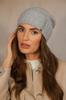 Nila Elegant Woolen Ribbed Cap Decorated with Zircons, Gray Color