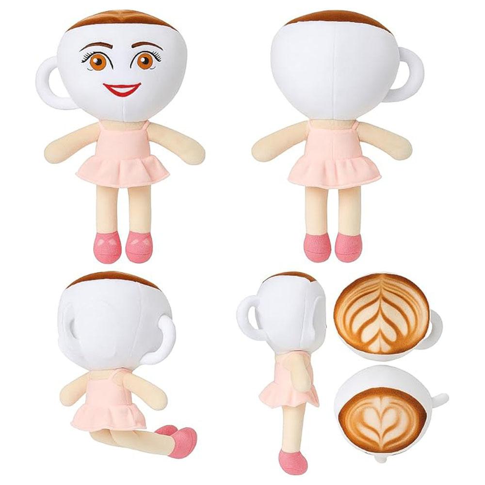 Coffee Cup Ballerina Plush Toy - Kawaii Collectible Stuffed Animal with Hand-Embroidered Face Pink Tutu Dress