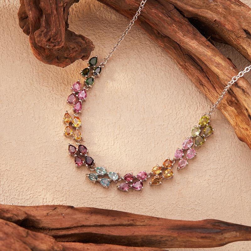 Caibao Sieraden Natuurlijke Toermalijn Hanger Ketting Dames S925 Zilver Xiaohongshu Wechat Kanalen