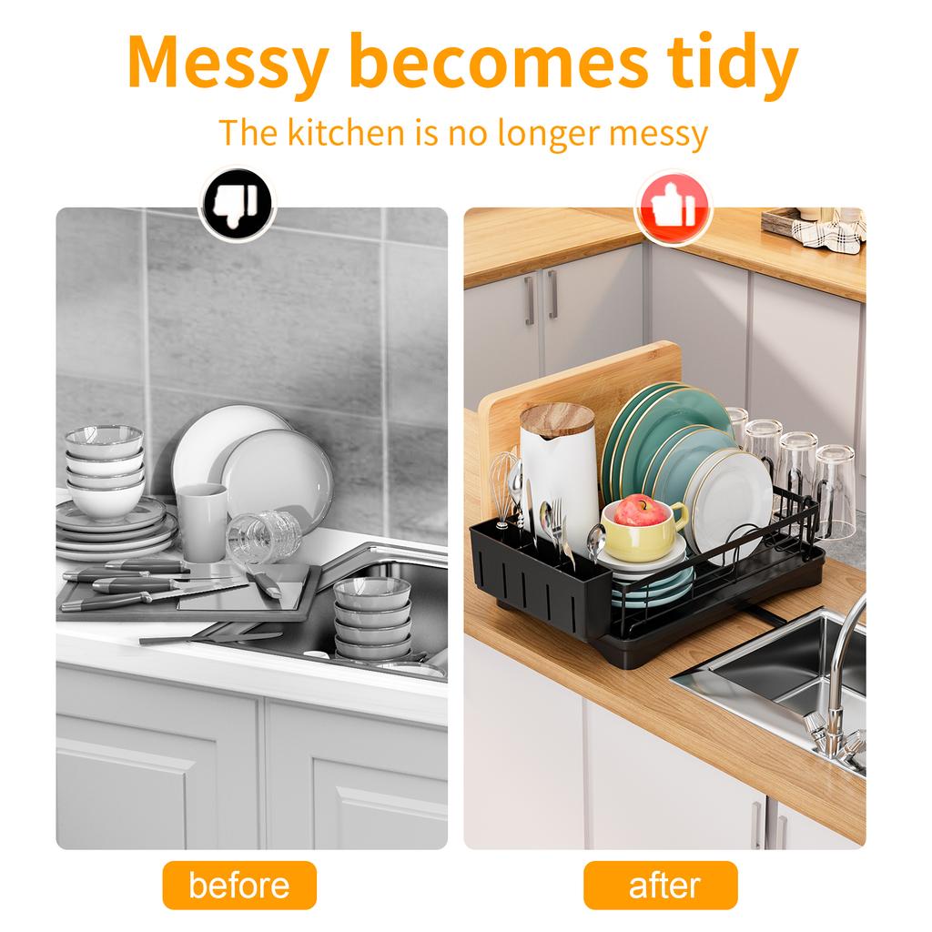 Geschirrabtropfgestell für die Küche - Geschirrständer, Multifunktionales Geschirrabtropfgestell für die Küchenarbeitsplatte, Rostfreies Abtropfgestell mit Besteckhalter