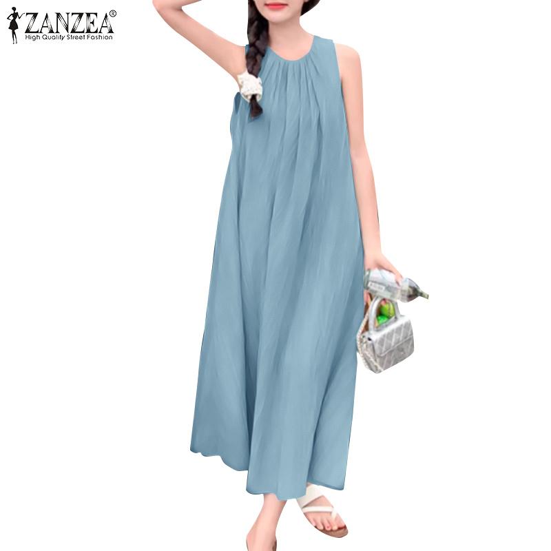 ZANZEA Women Casual Round Neck Summer Sleeveless Dress