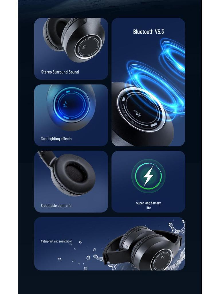 Luminous Bluetooth Headset: Foldable, High-Value, Head-Mounted for Gaming & Music