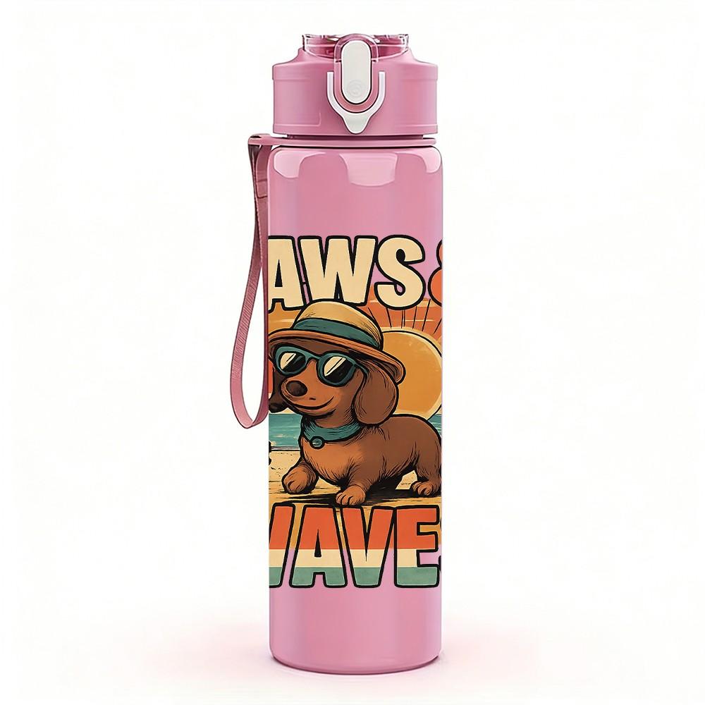 1PC Paws And Waves Surf Dog 750ml Color Plastic Sports Water Bottle Leakproof Flip Straw Lid Suitable for Sports Office Home Use