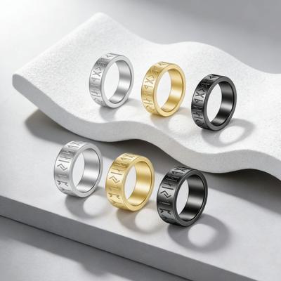 Nordischer Wikinger Rune Herren Ehering & Partner Fingerring, Vakuum Galvanisiert