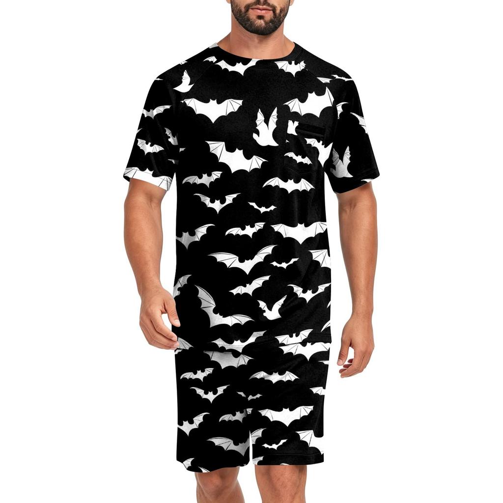 Men's Halloween Casual Pajama Set Short Sleeve Top and Shorts Comfortable Homewear Two Piece Lounge Set for Relaxation