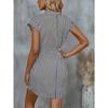 Fashion Short Sleeve Summer Striped Dress V Neck Elegant Slim Fit Elegant Short Party Dresses Casual Lace-up Sweet Street Wear Clothing