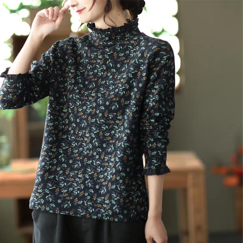 

Женская хлопковая футболка с короткими рукавами и цветочным принтом в стиле ретро, свободный низ, рубашка, топ XXXL темно-синий