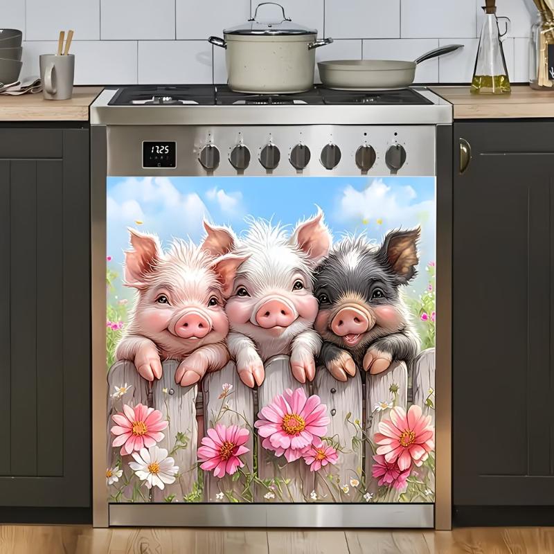 Kühlschrankaufkleber Küche Blumen-Tier-Design Abnehmbar Klebend Spülmaschinen-Aufkleber Wasserdicht Dekorative Kunst