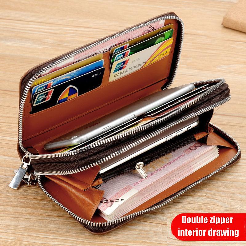 Men's Leather Wallet Large Capacity Billeteras Para Hombre Double Zipper Men Clutch Bag  Male Business Wallet