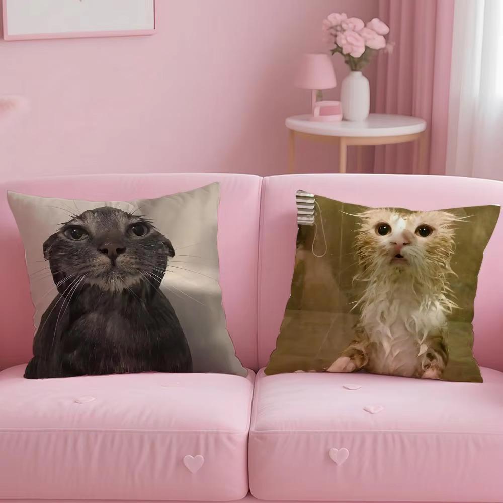 Double Sided Funny Cat Meme Throw Pillow Cover, Soft Short Plush Polyester Cushion for Sofa Bedroom Home Decor Gift