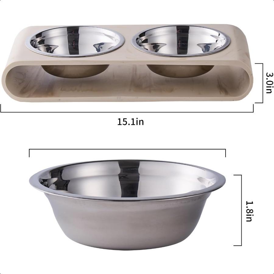 Beige Marble Elevated Dog Bowls Set 2 Thick 6 Stainl Steel Puppy Food Bowl with NonSlip Raised Holder Stand Double Feeding Bowl