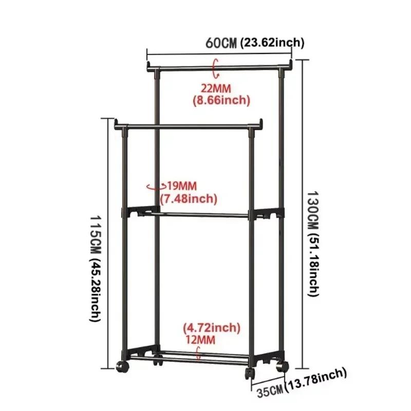 Clothes Rack Movable Telescopic Floor Standing Hanger with Wheels  Organizer Shoe for Bedroom Telescopic Storage Hat Coat Shelf