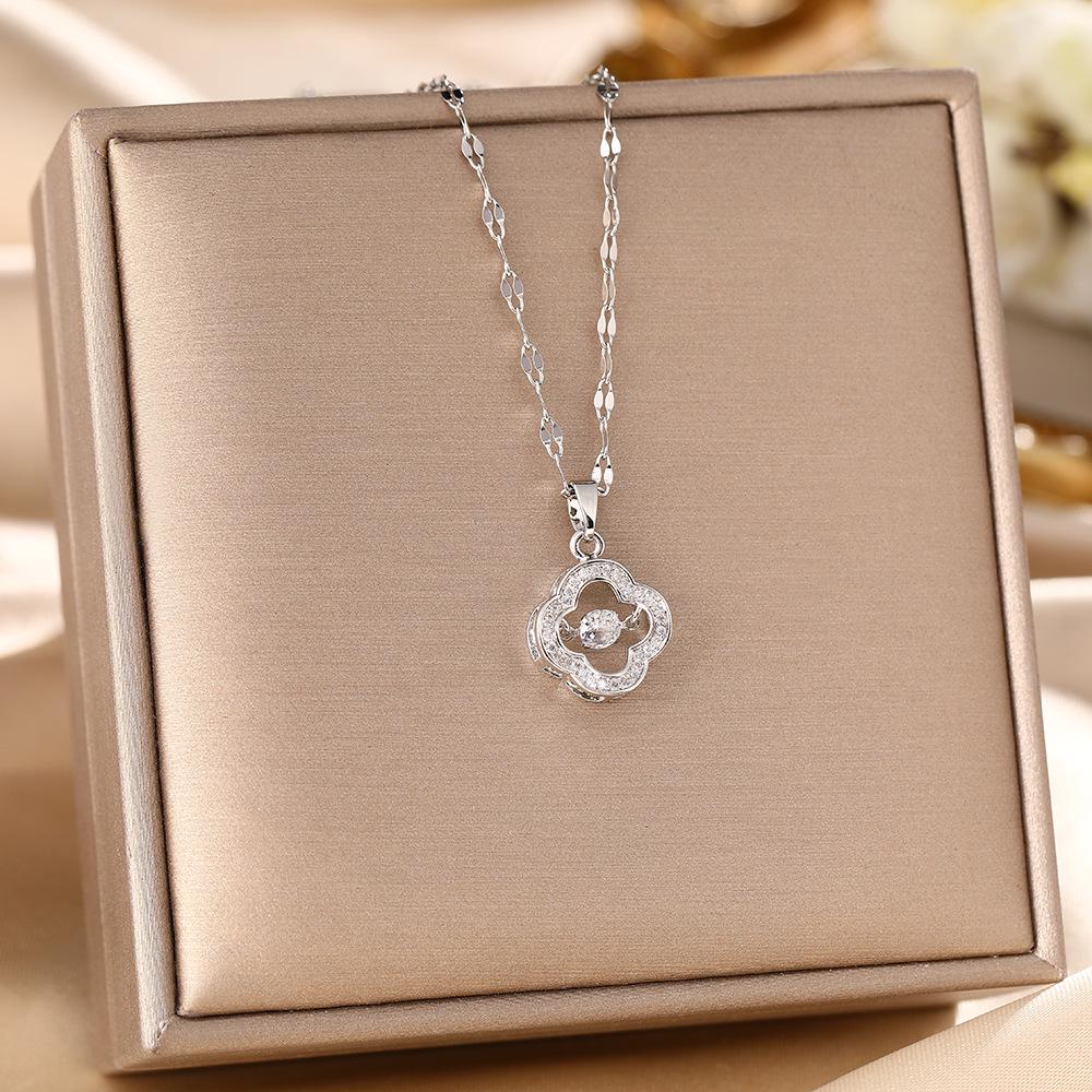 Women's Silver Titanium Steel Necklace with Micro-Inlaid Zircon - Elegant, Durable Clavicle Chain Jewelry