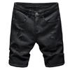 Pantaloni scurți simpli casual pentru bărbați, din denim până la genunchi, culoare uni, slim, cu găuri