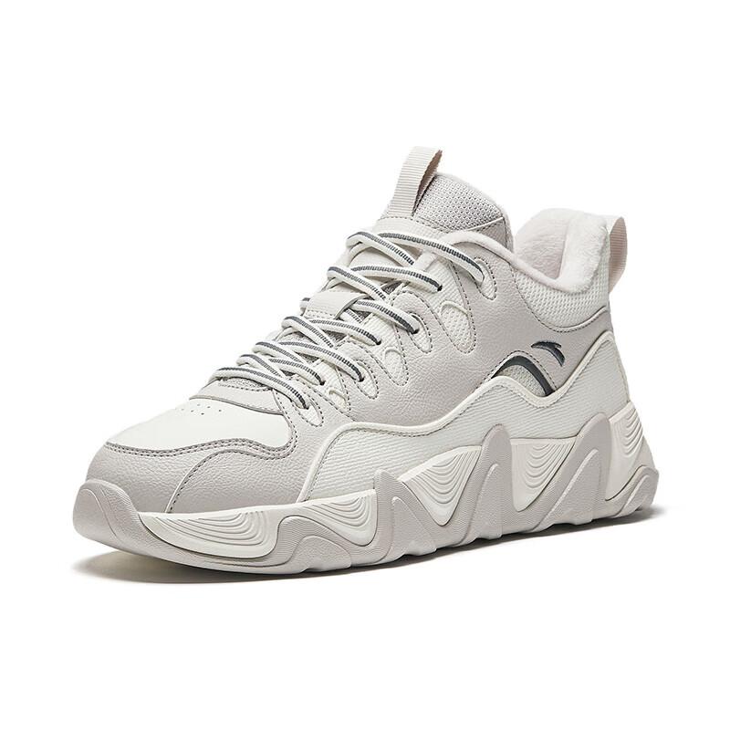 Anta Afterwave 1.0 Fleece Thick Warm Wear-Resistant Mid-Top Sneakers Men Sneakers White Gray 912448916-3