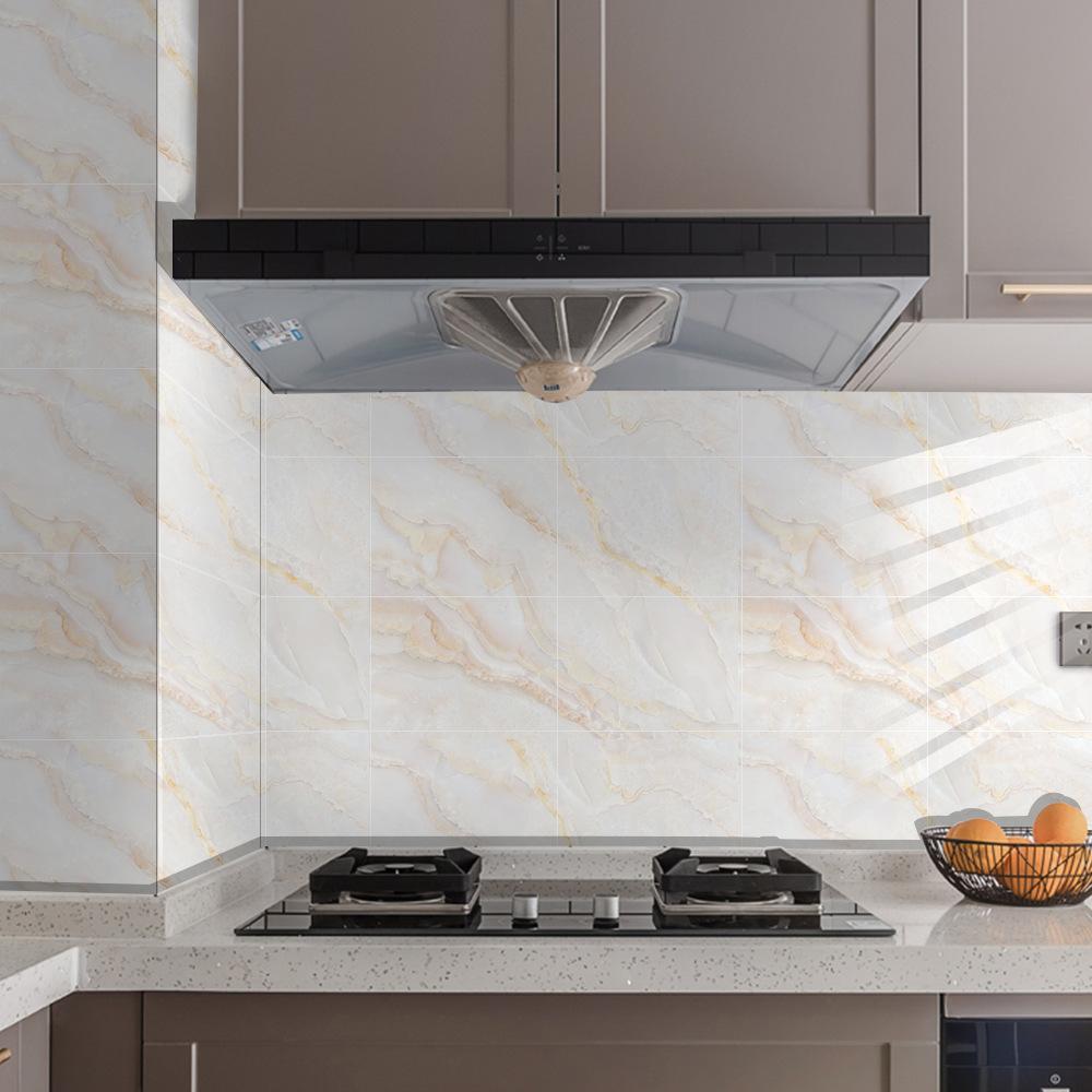 10pcs Yellow and White Marble Tiles Sticker Kitchen Wardrobe Bathroom Home Decor Self-adhesive Crystal Hard Film Art Wall Decals