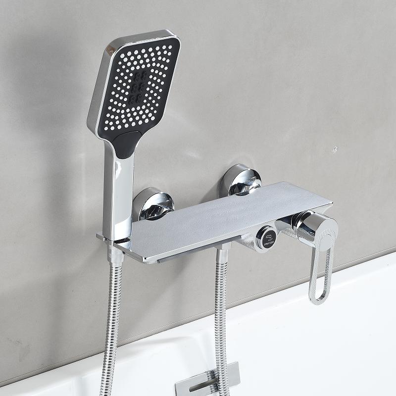 Tuqiu Black Bathtub Shower Set Hot Cold Gray Bathroom Shower Faucet Chrome Bathroom Foldable Shower Faucet set Brass