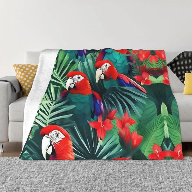 Manta Polar Con Estampado De Loros Y Flores Tropicales, Tama S