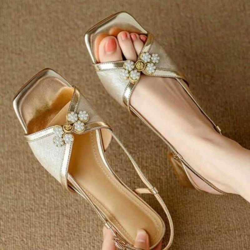 Elegant High Heels Women's Sandals Designer Chunky Shoes Flower Summer  2025  Luxury Flip Flops New Mujer Zapatos