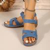 New Plus Size Casual Peep Toe Sandals Gladiator Style Wedge Platform Sandals with Velcro for Outdoor Wear