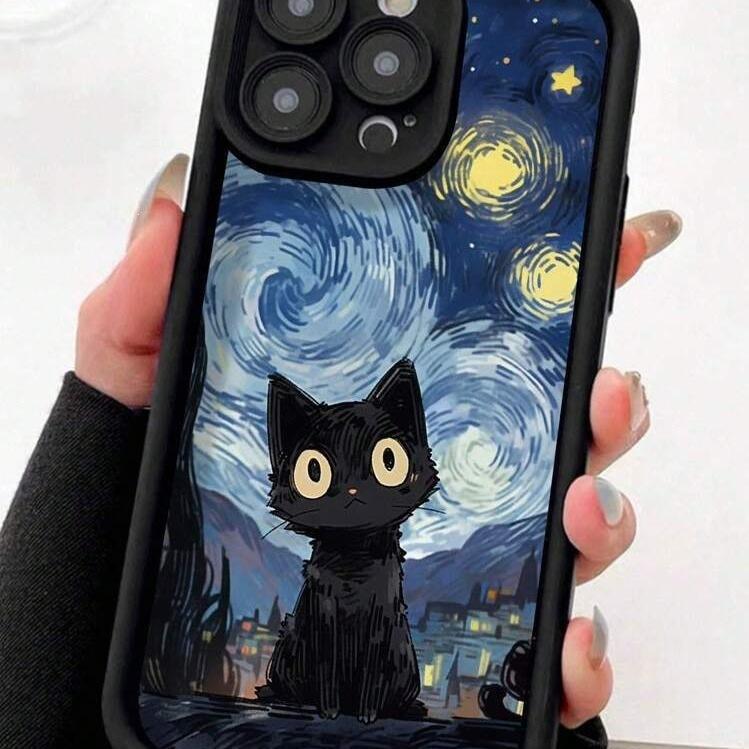 Sternenhimmel schwarze Katze ist geeignet für Apple 14 Handyhülle 13/12/11 Augenleiter 15promax sturzsicher 7/8p weiche Hülle