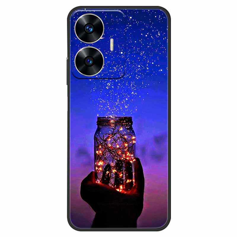 Phone Cover For Realme C55 Case Black Silicone Fundas For Realme C55 RMX3710 TPU Soft Back Coque Star Painted on RealmeC55 C 55