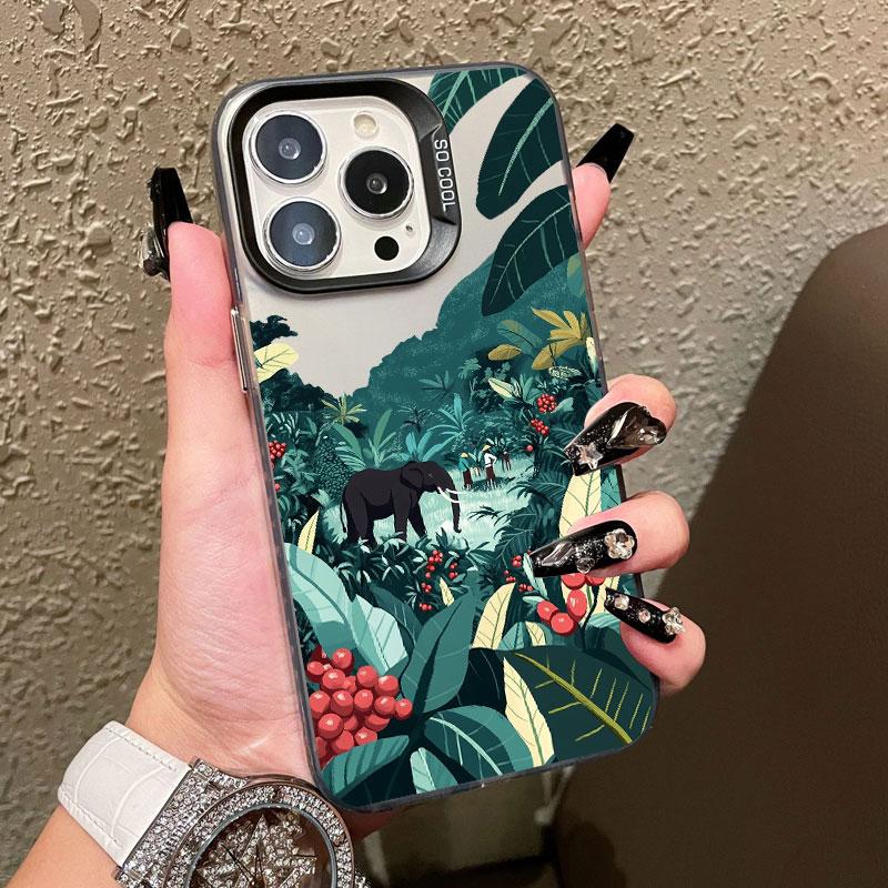 Tropical Green Plant Leaf Tree Jungle Laser Phone Case For iPhone 11 15 13 14 Pro Max Plus 16 12 Pro Max 13 Mini Shockproof Case