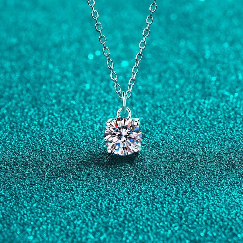 Sterling Geometric Solitaire Moissanite Pendant Necklace Women Minimalist Daily Wear With Cross Chain 925 Sterling Silver