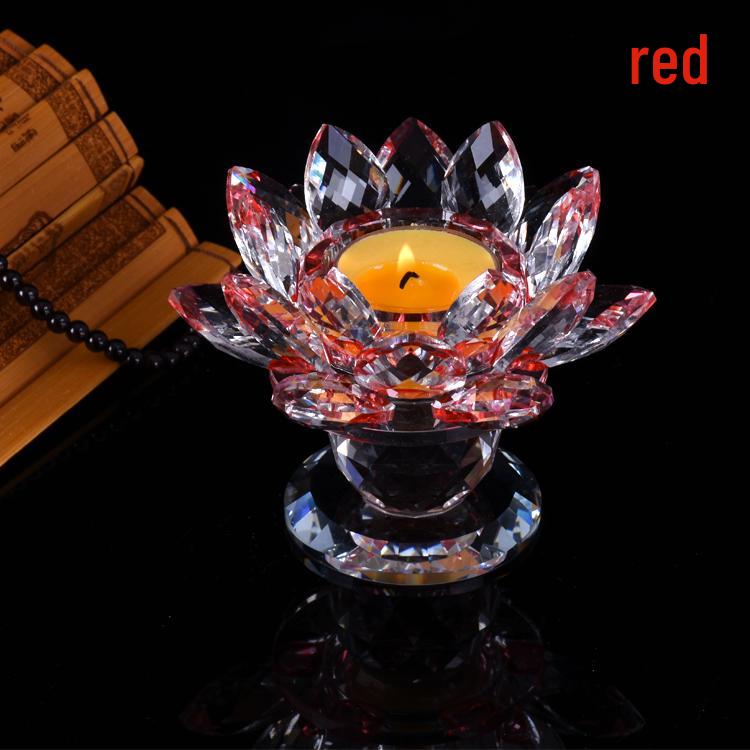 Seven-Color Lotus Crystal Glass Candle Holder for Buddhist Offering Table