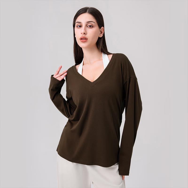 Women s V-Neck Long Sleeve Loose Lyocell Yoga Top XL