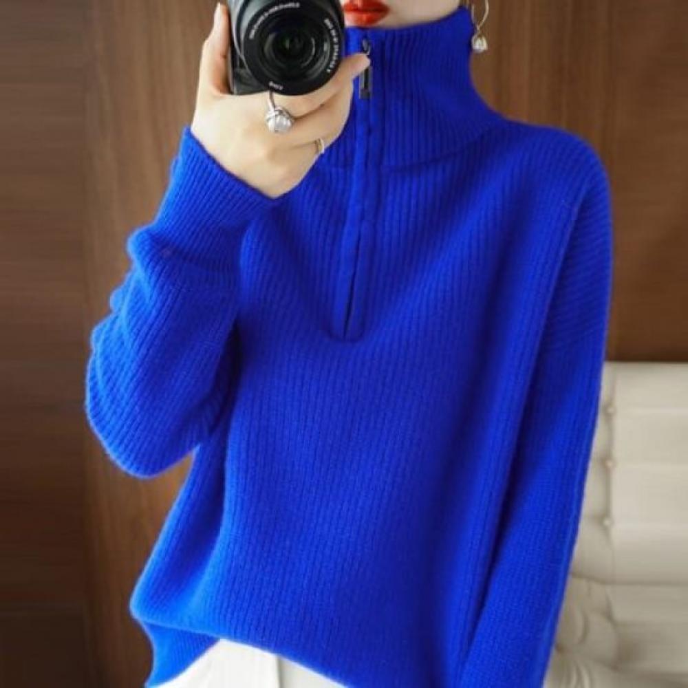 Navava Women S Soft Plain Ribbed Half Zip Collar Long Sleeve Knit Sweater Nk3481