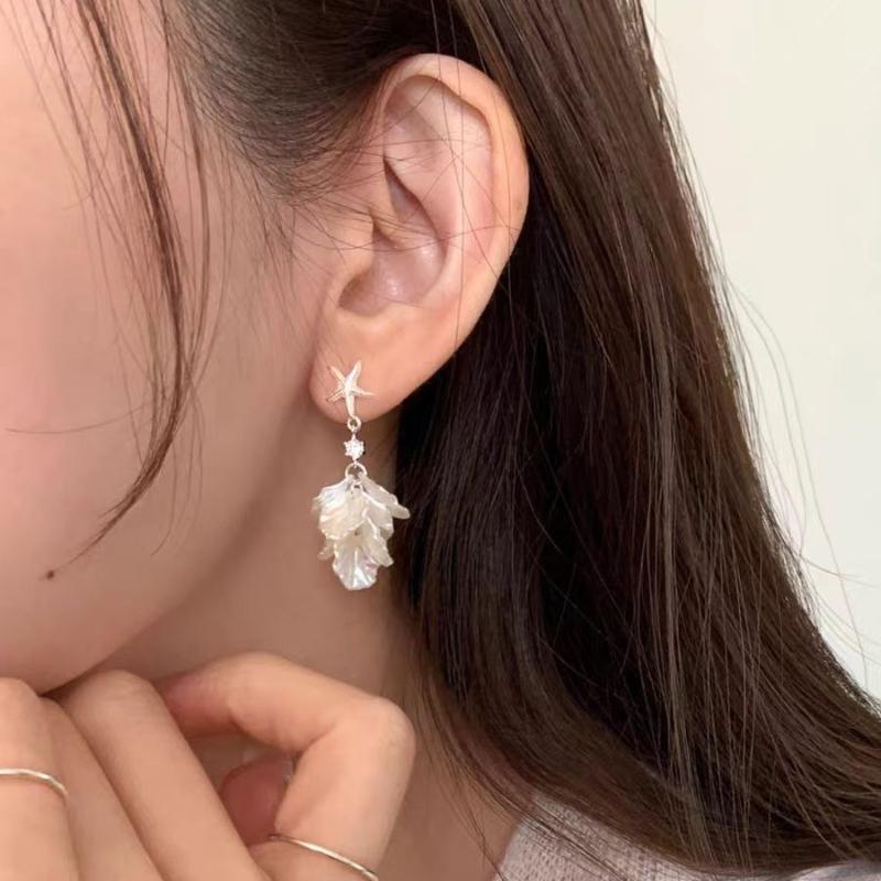 Starfish Shell Dangle Earrings Ocean Style Petal Drop Earrings For Women Summer Beach Vacation Jewelry