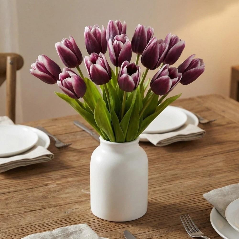 Real Touch Artificial Tulip Flowers Realistic Handmade Simulation Big Tulip 5-Heads 52 cm Faux Tulip Branch Dining Table