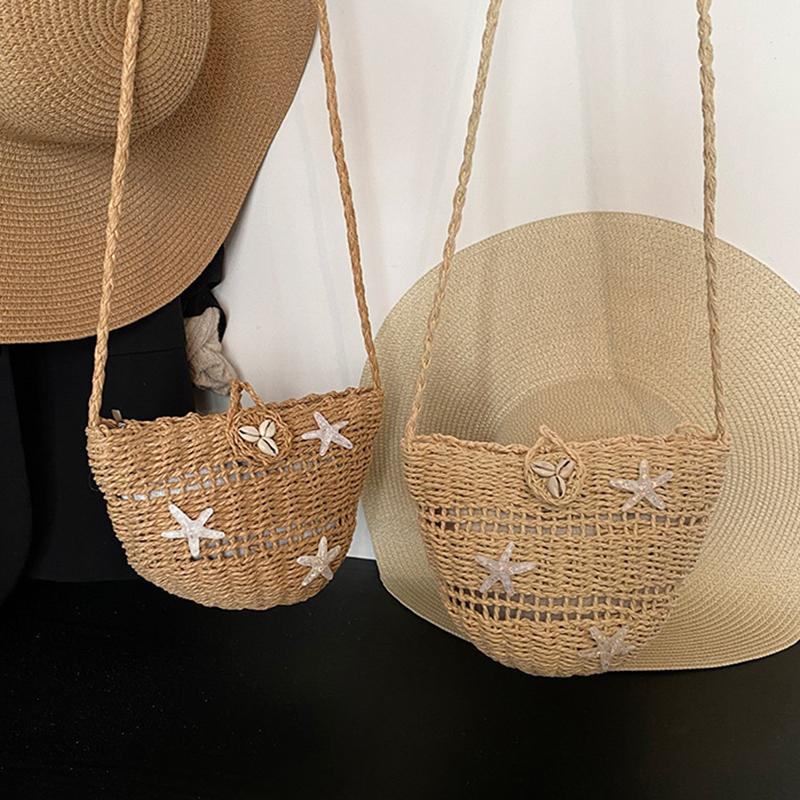 Shell Flower Decoration Design Woven Crossbody Bags Woman Y2K Harajuku Vintage Beach Vacation Style Handbag KTB