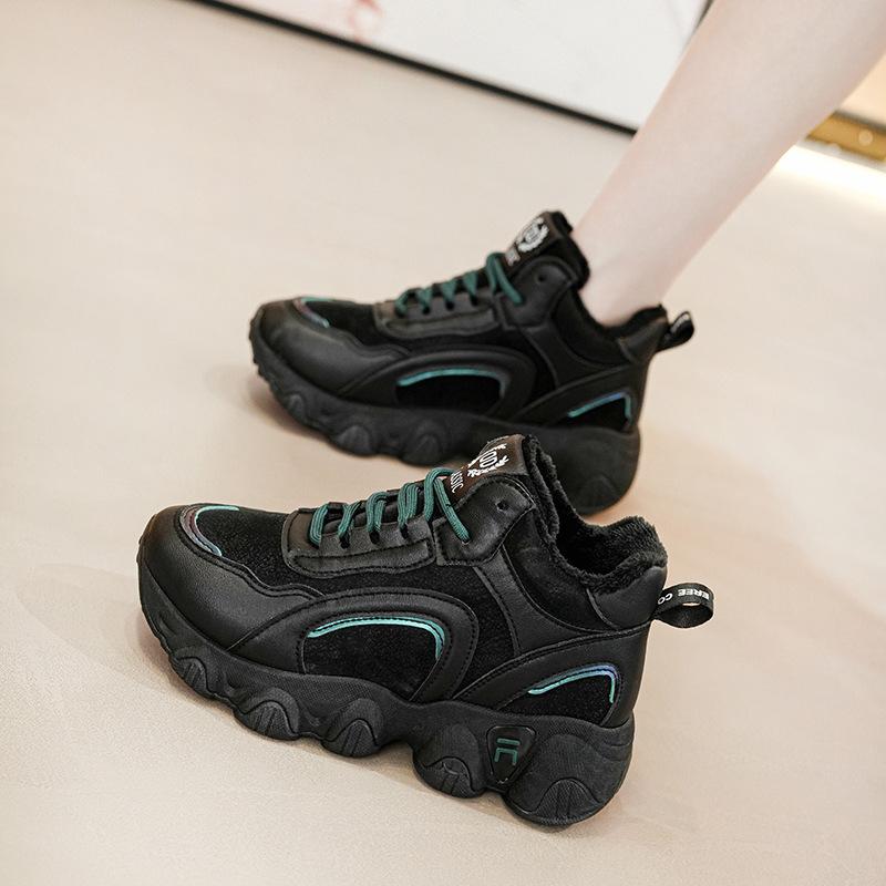 

Женские зимние кроссовки для ходьбы на толстой платформе, нескользящие короткие ботинки с подкладкой из искусственного меха, кроссовки на шнуровке, женские теплые зимние ботинки с флисовой подкладкой 40