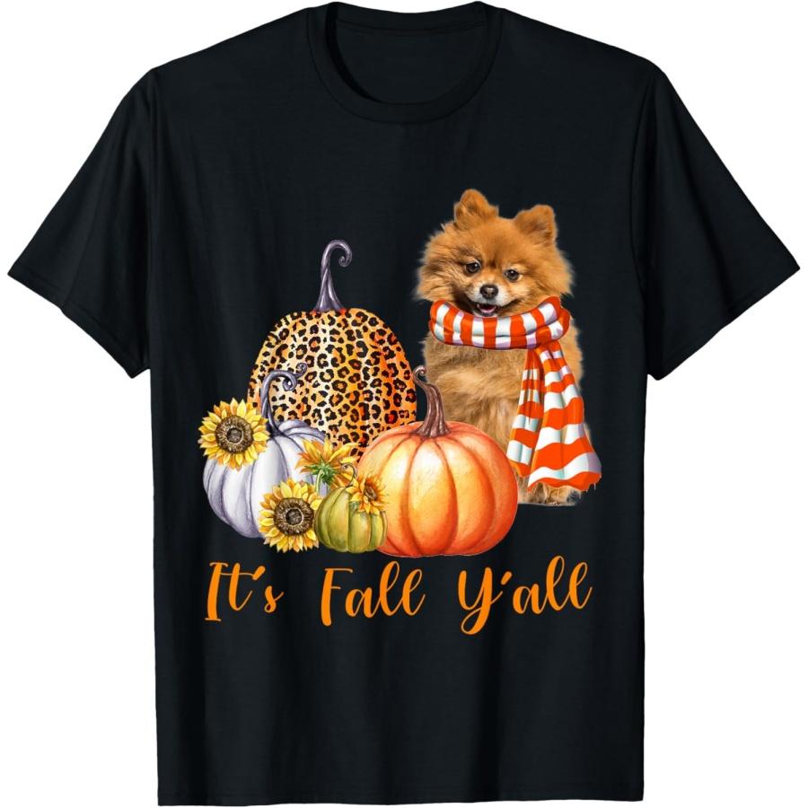 It s Fall Y all Pomeranian Dog Leopard Pumpkin Fall T-Shirt for Men Women Kids XXXXXL чёрный