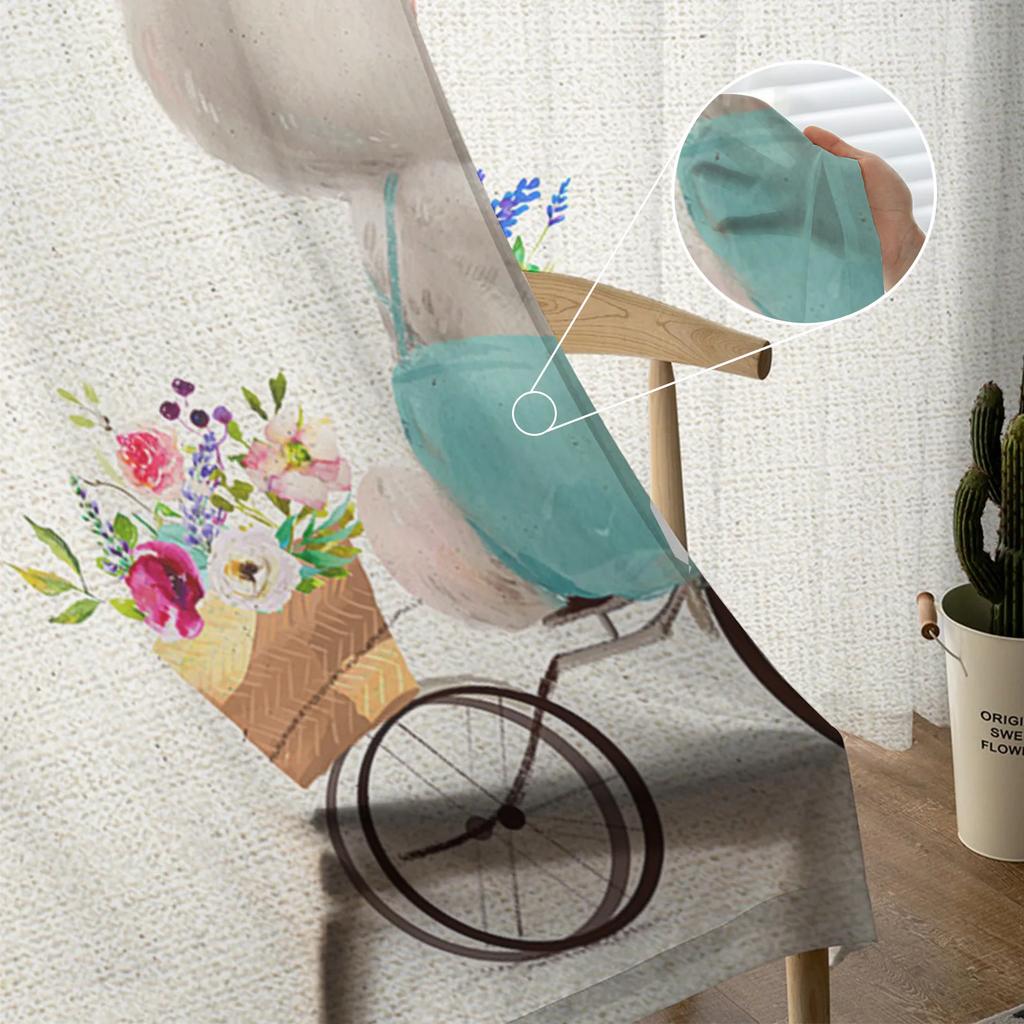 Happy Easter Curtains Bedroom Living Room Festival Decor Flower Bicycle Cartoon Rabbit Tulle Curtain Window Drapes Light Filtering Polyester Ideal For