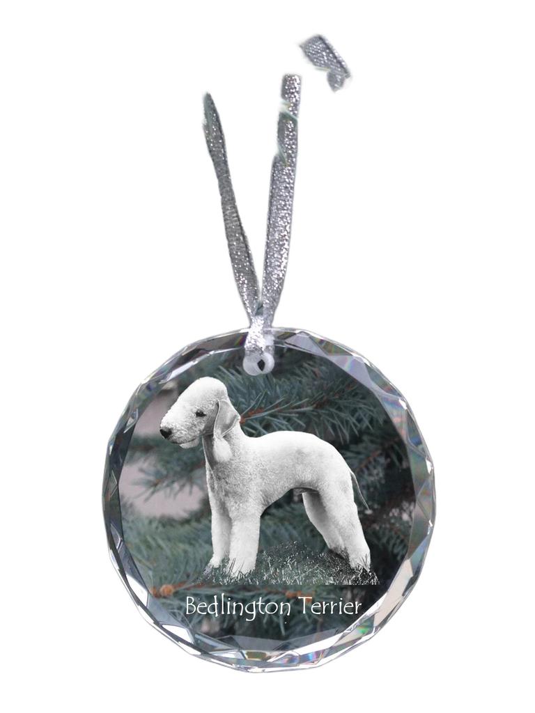 Bedlington Terrier, Rothbury Terrier - crystal bauble with a photo, dog photo in crystal, personalized Christmas tree ornament by Art-Dog brand