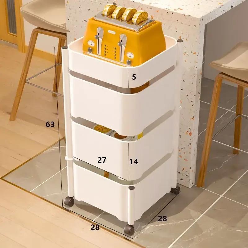 Living Room Multifunction Rotatable Kitchen Cart Storage Shelf Side Table Storage Rack Trolley Rolling Storage Cart with Drawers