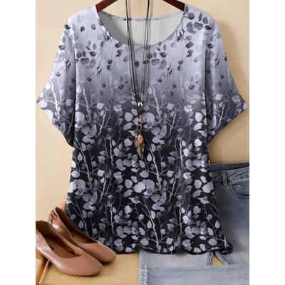 XL-7XL Plus Size Women's T-Shirts Women's O-neck Fashion 3D Floral Color Printed Top Short Sleeve T-shirt