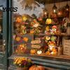 Holiday Window Decals for Glass 6 Sheets Autumn Harvest Stickers, Thanksgiving Cartoon Static Cling Decorations with Fall Art Pumpkins Maple