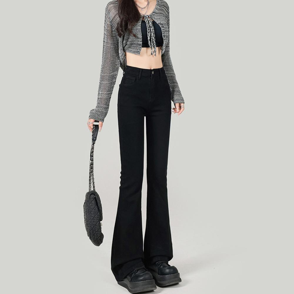 Jeans micro pull Korean version black high waist autumn and winter tight versatile elastic straight horn mopping horseshoe pants