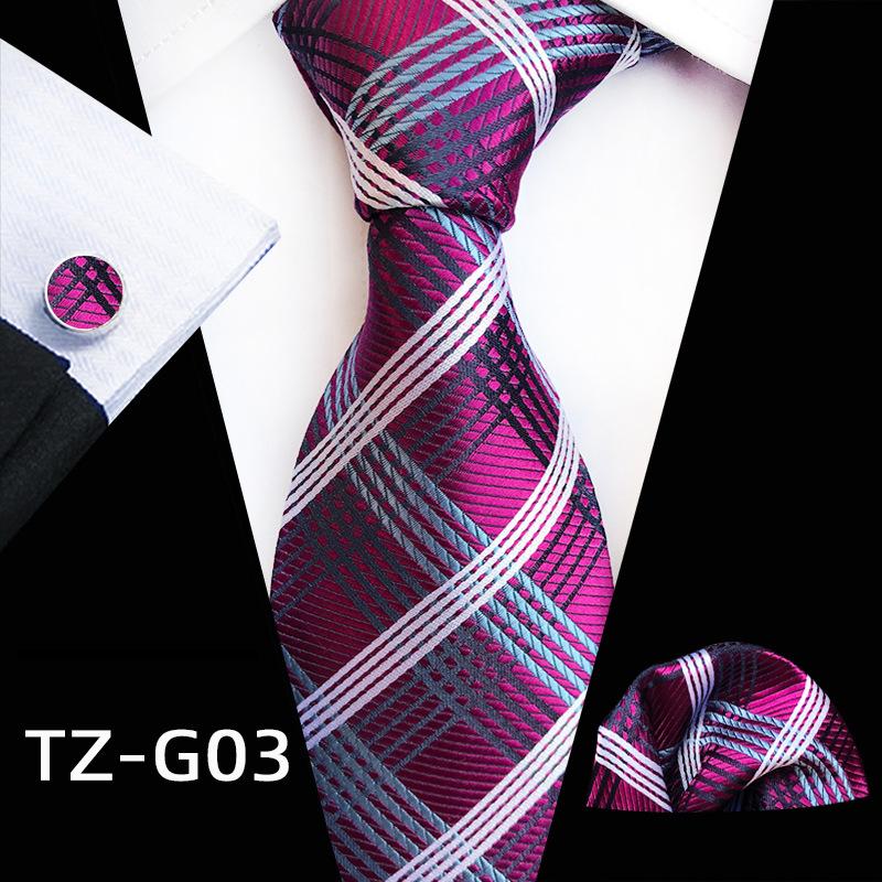Plaid Formal Wear Men'S Tie Pocket Towel Cuff Three-Piece Set
