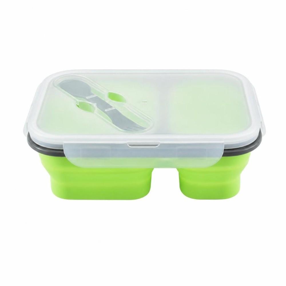 2PCS 2 Compartments Folding Food Container Silicone Portable Storage Bowl  For Meal Prep
